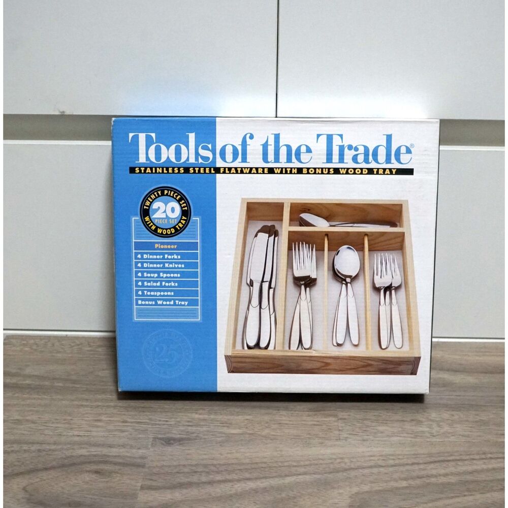 NEW! 20 Piece Stainless Steel Flatware with Bamboo Tray